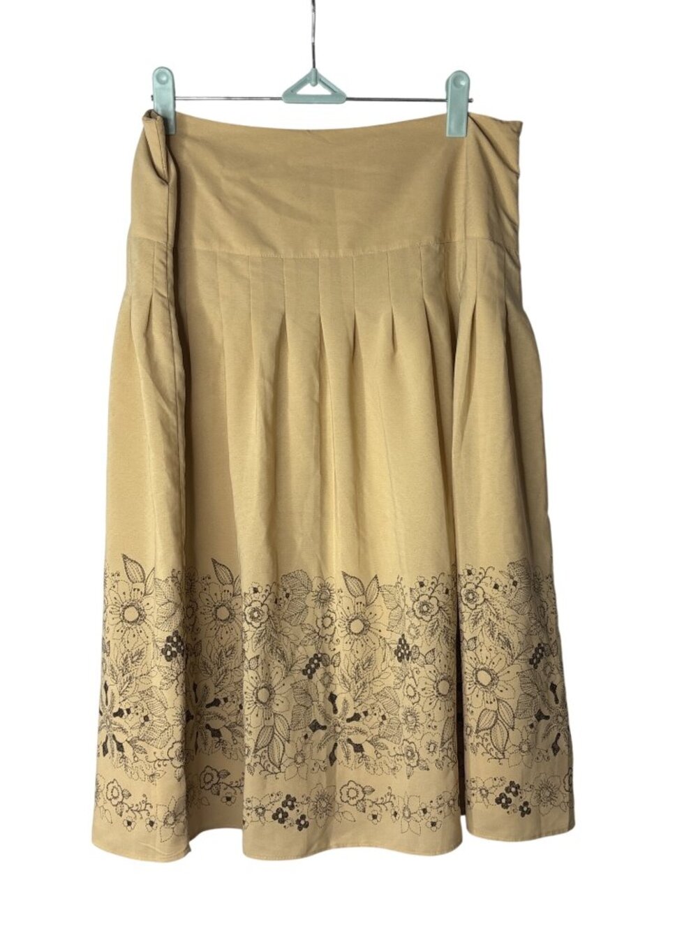 Apostrophe Womens A-Line Midi Skirt Size 10 Pleated Tan Brown Floral Vintage Y2K
